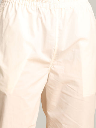 SHVAAS By VASTRAMAY Men's Mustard Cotton Cool Dyable Kurta with Cream Pant Set