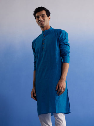 SHVAAS By VASTRAMAY Men's Aqua Blue Pure Cotton Handloom Kurta