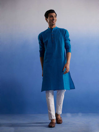 VASTRAMAY Men's Aqua Blue Pure Cotton Handloom Kurta Pyjama Set