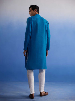 SHVAAS By VASTRAMAY Men's Aqua Blue Pure Cotton Handloom Kurta Pyjama Set