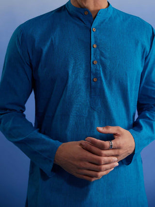 SHVAAS By VASTRAMAY Men's Aqua Blue Pure Cotton Handloom Kurta Pyjama Set