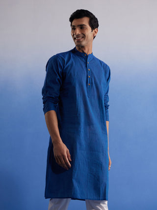 SHVAAS By VASTRAMAY Men's Blue Pure Cotton Handloom Kurta