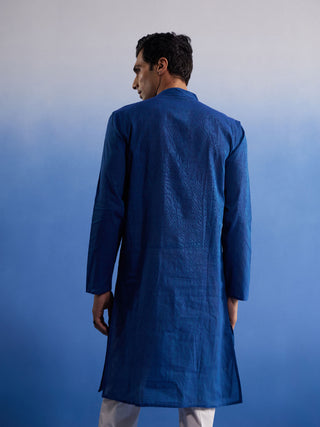 SHVAAS By VASTRAMAY Men's Blue Pure Cotton Handloom Kurta Pyjama Set