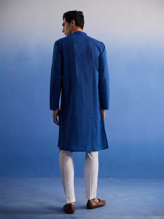 VASTRAMAY Men's Blue Pure Cotton Handloom Kurta Pyjama Set
