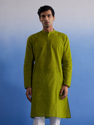 SHVAAS By VASTRAMAY Men's Green Pure Cotton Handloom Kurta