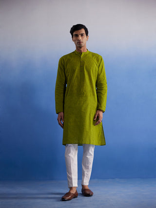 SHVAAS By VASTRAMAY Men's Green Pure Cotton Handloom Kurta