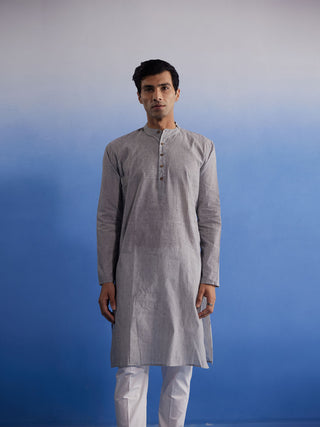 SHVAAS By VASTRAMAY Men's Grey Pure Cotton Handloom Kurta