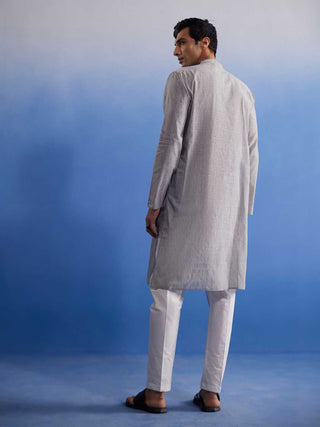 SHVAAS By VASTRAMAY Men's Grey Pure Cotton Handloom Kurta Pyjama Set
