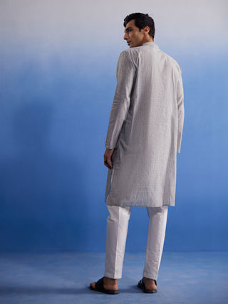 Shvaas By Vastramay Men's Grey And White Pure Cotton Kurta Pyjama Set