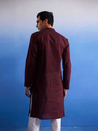 SHVAAS By VASTRAMAY Men's Maroon Pure Cotton Handloom Kurta Pyjama Set