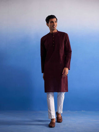 SHVAAS By VASTRAMAY Men's Maroon Pure Cotton Handloom Kurta Pyjama Set