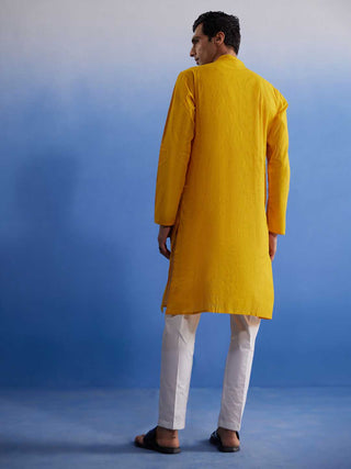 Vastramay Men's Mustard Pure Cotton Handloom Kurta Pyjama Set
