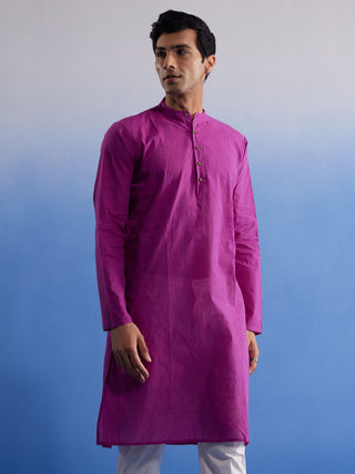 SHVAAS By VASTRAMAY Men's Purple Pure Cotton Handloom Kurta