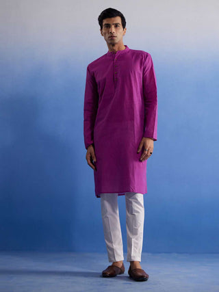 Vastramay Men's Purple Pure Cotton Handloom Kurta Pyjama Set