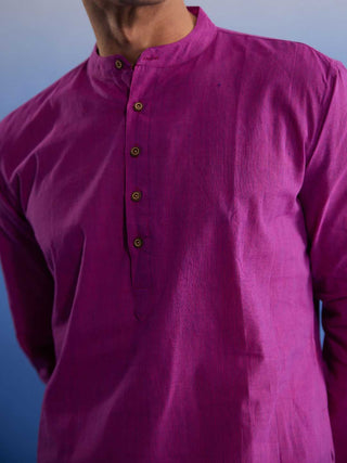 SHVAAS By VASTRAMAY Men's Purple Pure Cotton Handloom Kurta Pyjama Set