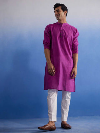SHVAAS By VASTRAMAY Men's Purple Pure Cotton Handloom Kurta Pyjama Set