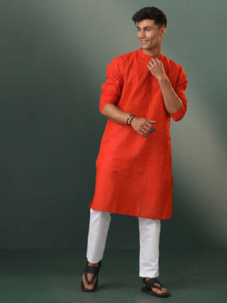 SHVAAS By VASTRAMAY Men's Red Pure Cotton Handloom Kurta