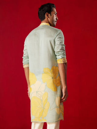 SHVAAS By VASTRAMAY Men's Multicolor Base Yellow cotton Printed Kurta