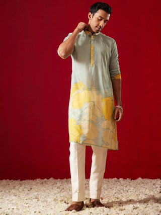 SHVAAS By VASTRAMAY Men's Multicolor Base Yellow cotton Printed Kurta Pant Set