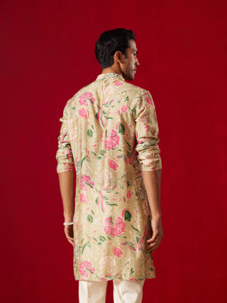 VASTRAMAY Men's Multicolor Base Beige cotton Printed Kurta