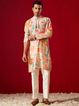 SHVAAS By VASTRAMAY Men's Multicolor cotton Printed Kurta Pant Set