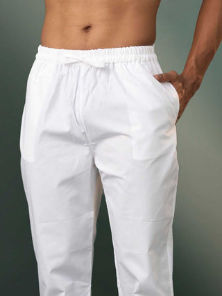 VASTRAMAY Men's Black Hakooba Cotton Kurta With White Pant