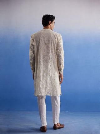SHVAAS By VASTRAMAY Men's Cream Hakooba Cotton Kurta With White Pant