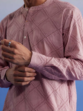 SHVAAS By VASTRAMAY Men's Pink Hakooba Cotton Kurta