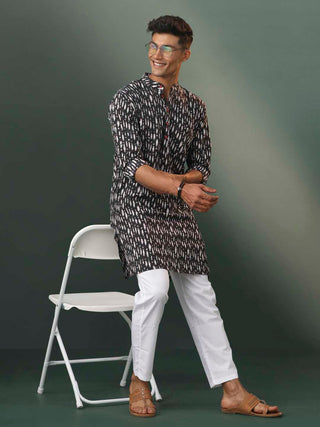 SHVAAS By VASTRAMAY Men's Black Jacquard Cotton Kurta Pyjama Set