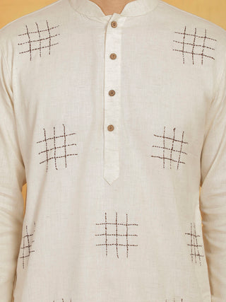 Shvaas By Vastramay Men's Cream And White Cotton Cool Kurta Pyjama Set