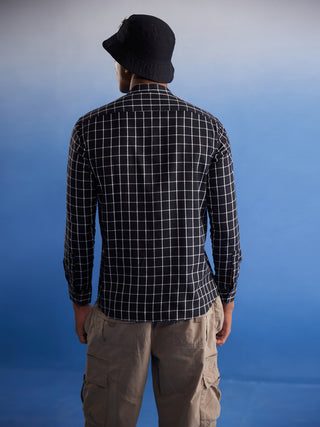VASTRAMAY Men's Black Checked Cotton Shirt