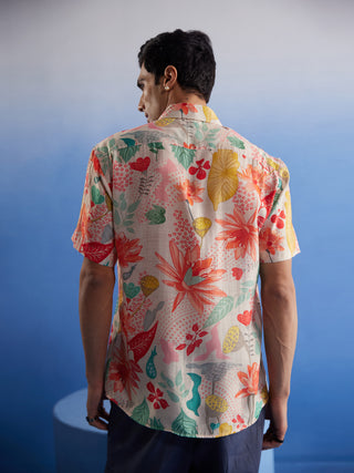 SHVAAS BY VASTRAMAY Men's Multicolor Floral Printed Half Shirt