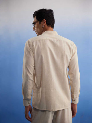SHVAAS BY VASTRAMAY Men's Cream Pure Cotton Plain Shirt
