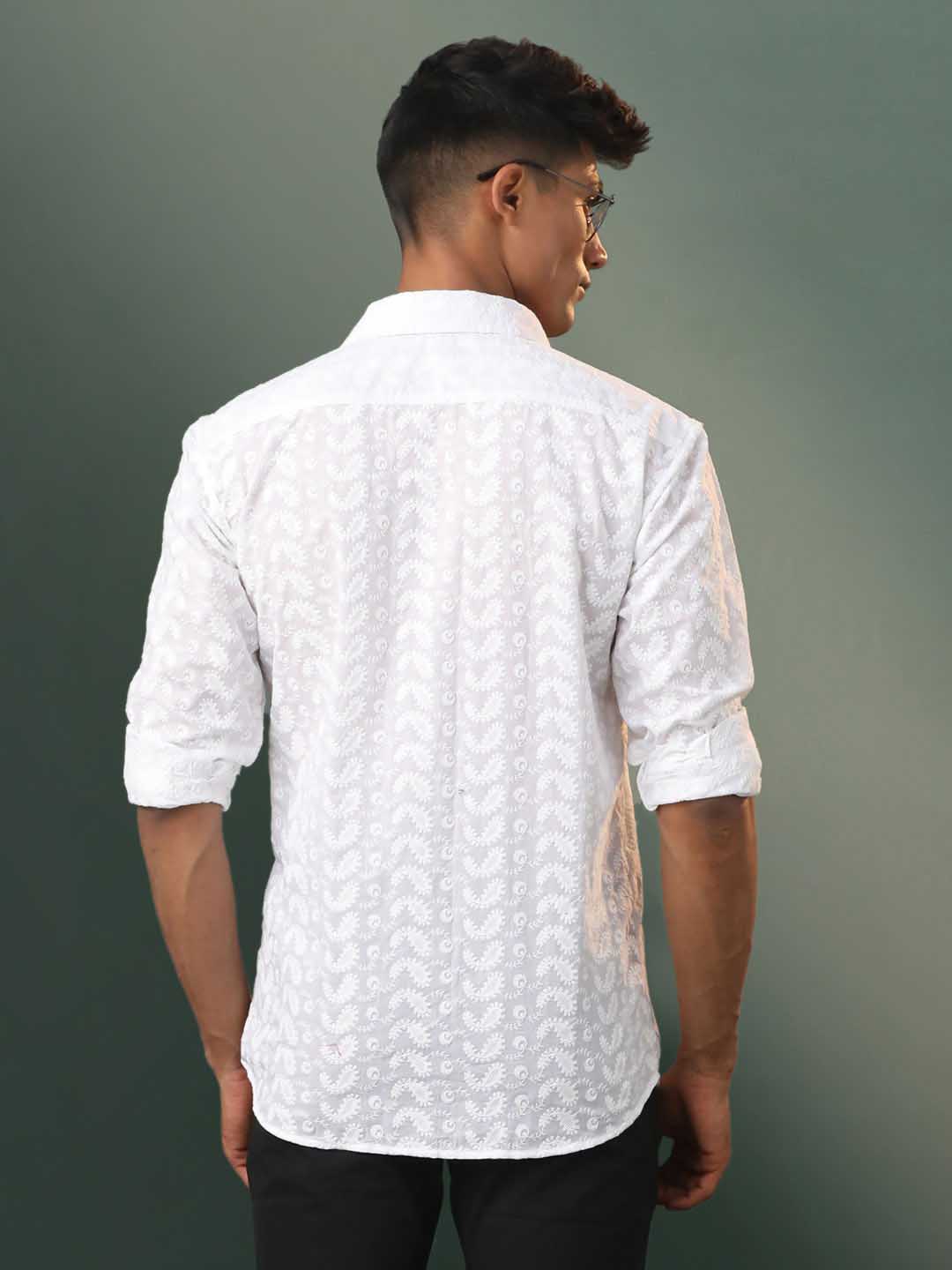 Men's White Chikankari Cotton Shirt