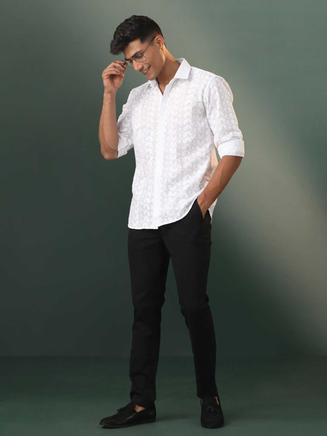 Men's White Chikankari Cotton Shirt