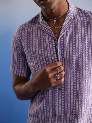 Vastramay Men's Purple Striped Woven Cotton Shirt