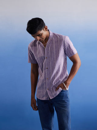SHVAAS BY VASTRAMAY Men's Purple Striped Woven Cotton Shirt