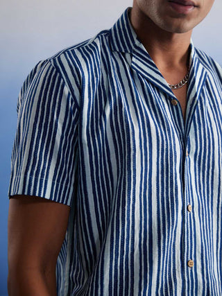 SHVAAS BY VASTRAMAY Men's Blue Striped Shirt