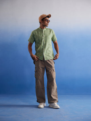 VASTRAMAY Men's Green Booti Jacquard Cotton Shirt