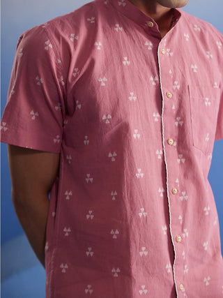 Vastramay Men's Pink Booti Jacquard Cotton Shirt