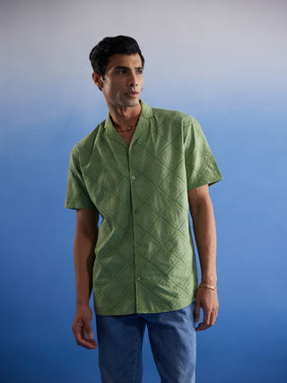 SHVAAS BY VASTRAMAY Men's Green Hakooba Shirt