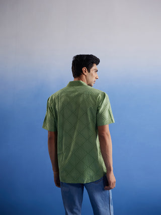 VASTRAMAY Men's Green Hakooba Shirt