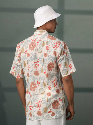SHVAAS By VASTRAMAY Men's Multi Color Base Cream Cotton Printed Shirt