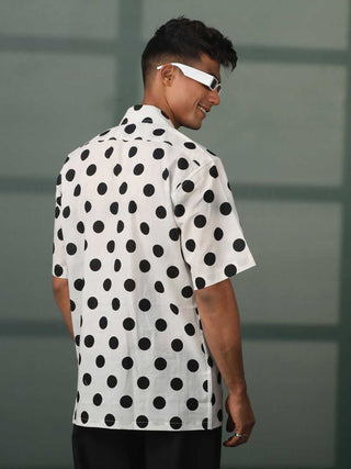 SHVAAS By VASTRAMAY Men's White And Black Polka Dot Print Cotton Shirt