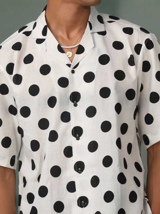 SHVAAS By VASTRAMAY Men's White And Black Polka Dot Print Cotton Shirt