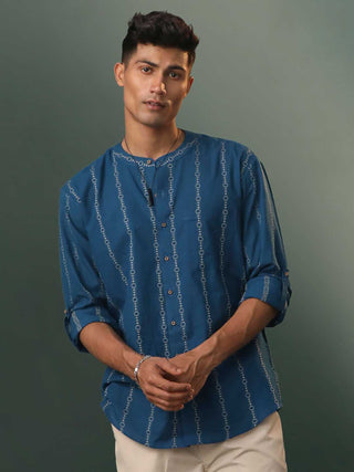 SHVAAS By VASTRAMAY Men's Indigo Jacquard Cotton Shirt