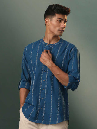 SHVAAS By VASTRAMAY Men's Indigo Jacquard Cotton Shirt