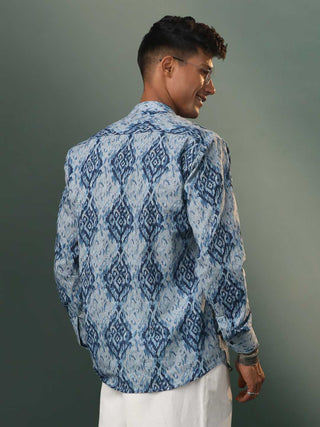SHVAAS By VASTRAMAY Men's Blue And Grey Printed Cotton Shirt