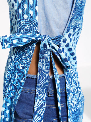 VASTRAMAY Women's Blue Printed Cotton Tie-up Kurta