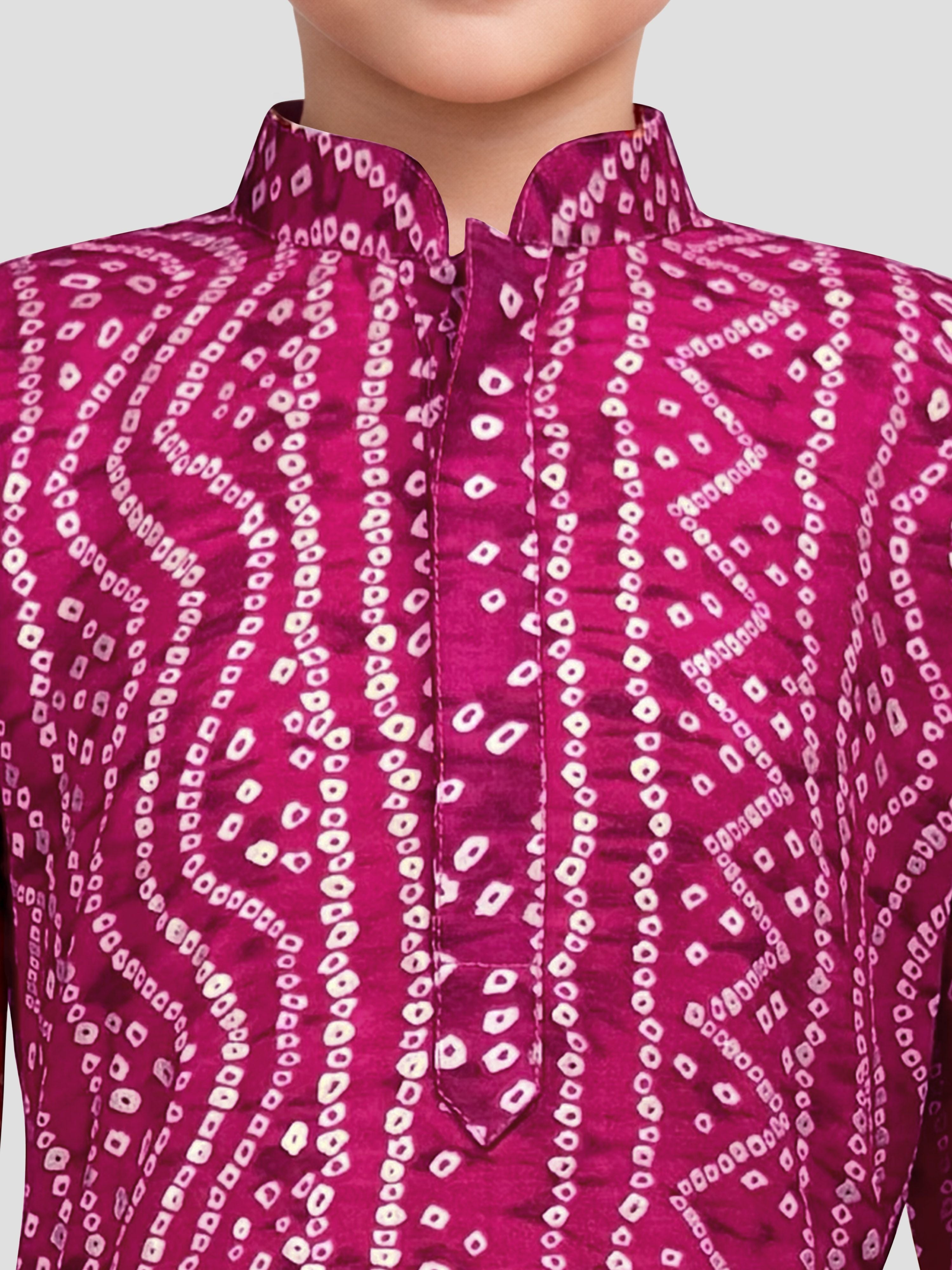 Boy's Fuchsia Rayon Digital Print Knee Length Kurta